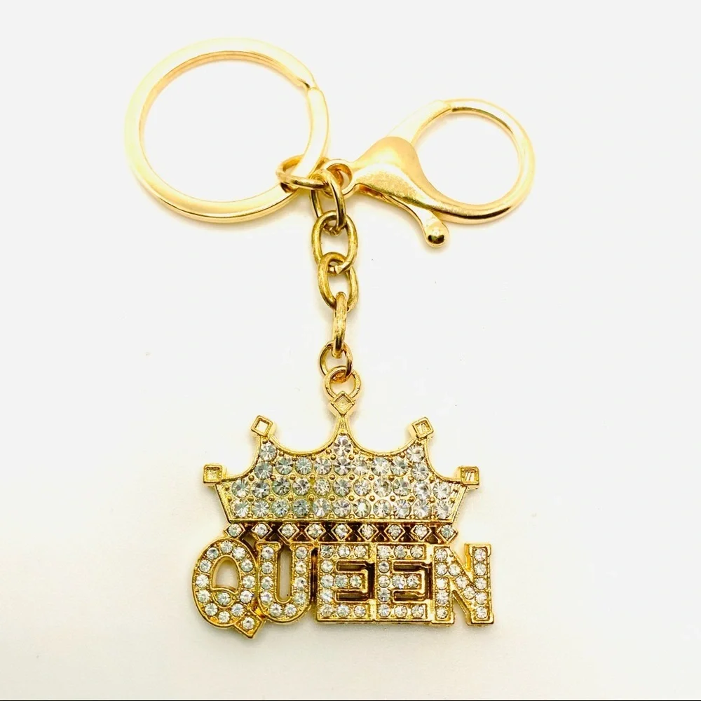 Purse Charm Key Chain Queen Crystals set in Golden tone. HIGH QUALITY CRYSTALS!